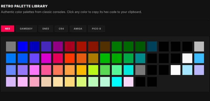 Retro palette library in the Dev Workshop
